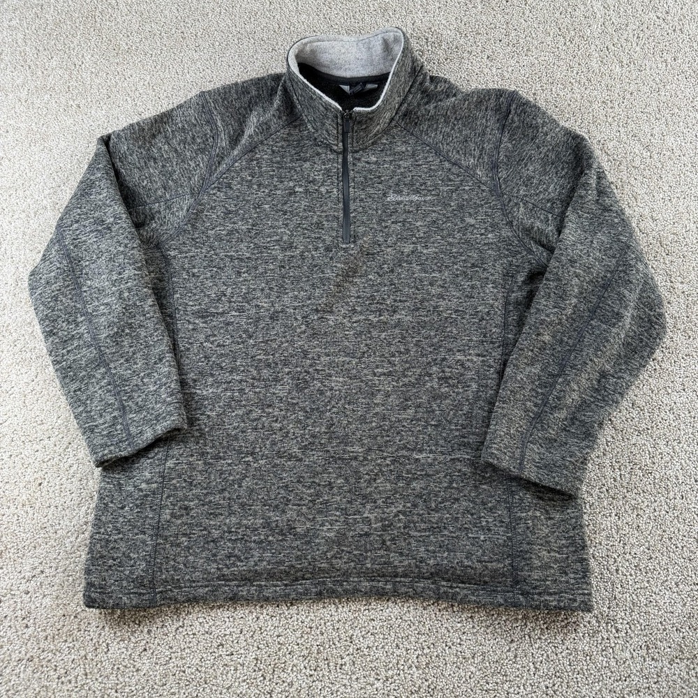 Eddie Bauer Sweater Mens 2XL Gray 1/4 Zip Fleece Mock Neck Pullover Outdoor Top‎